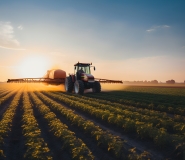 Tractor fertilizing crops